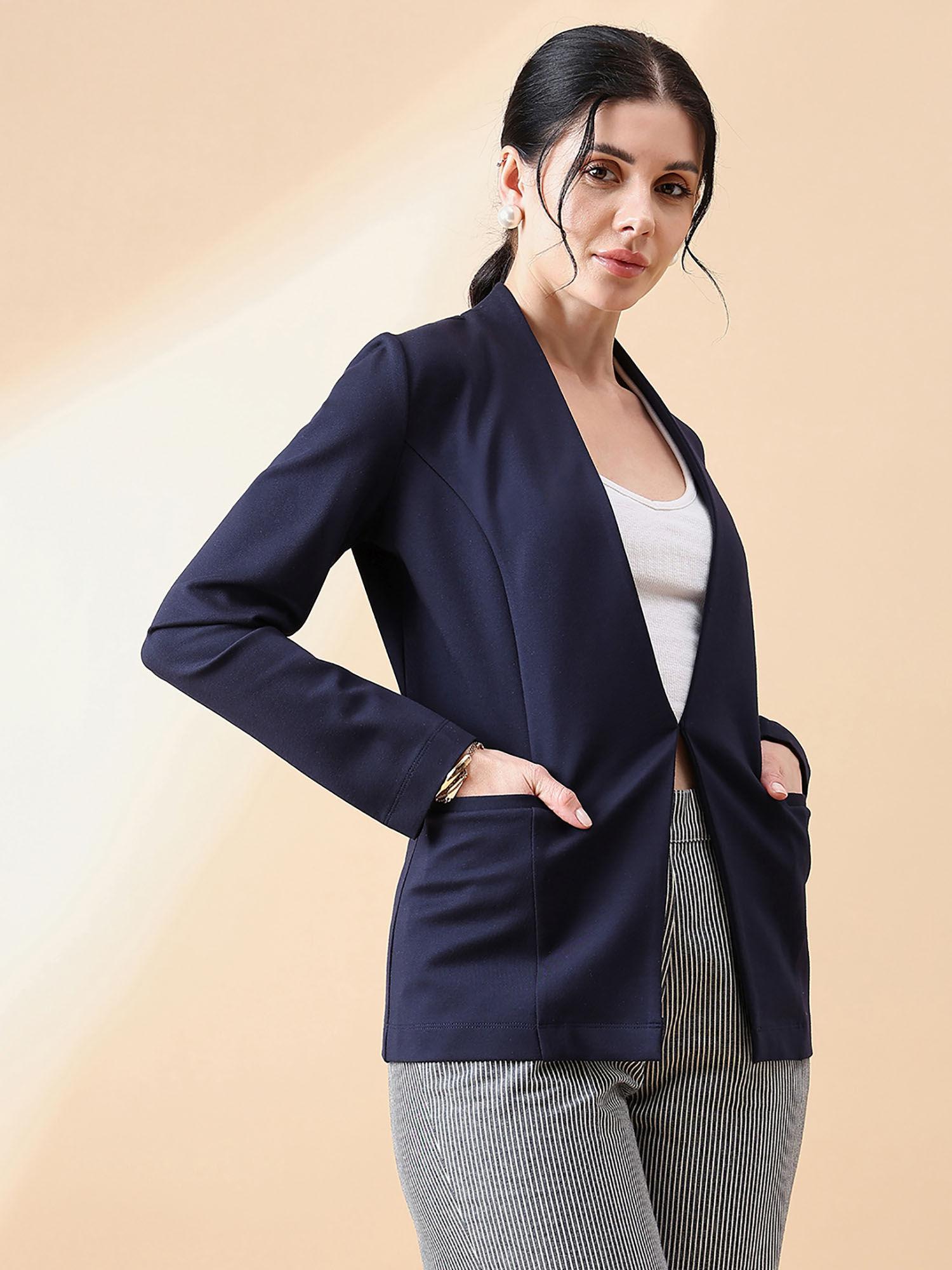 women navy blue stretch blazer