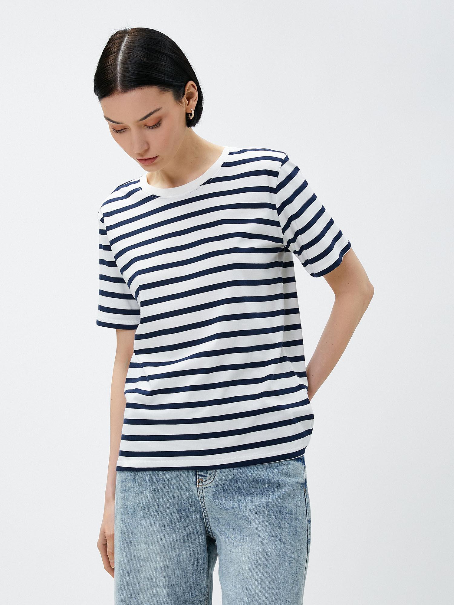 women navy blue stripes comfortable t-shirt