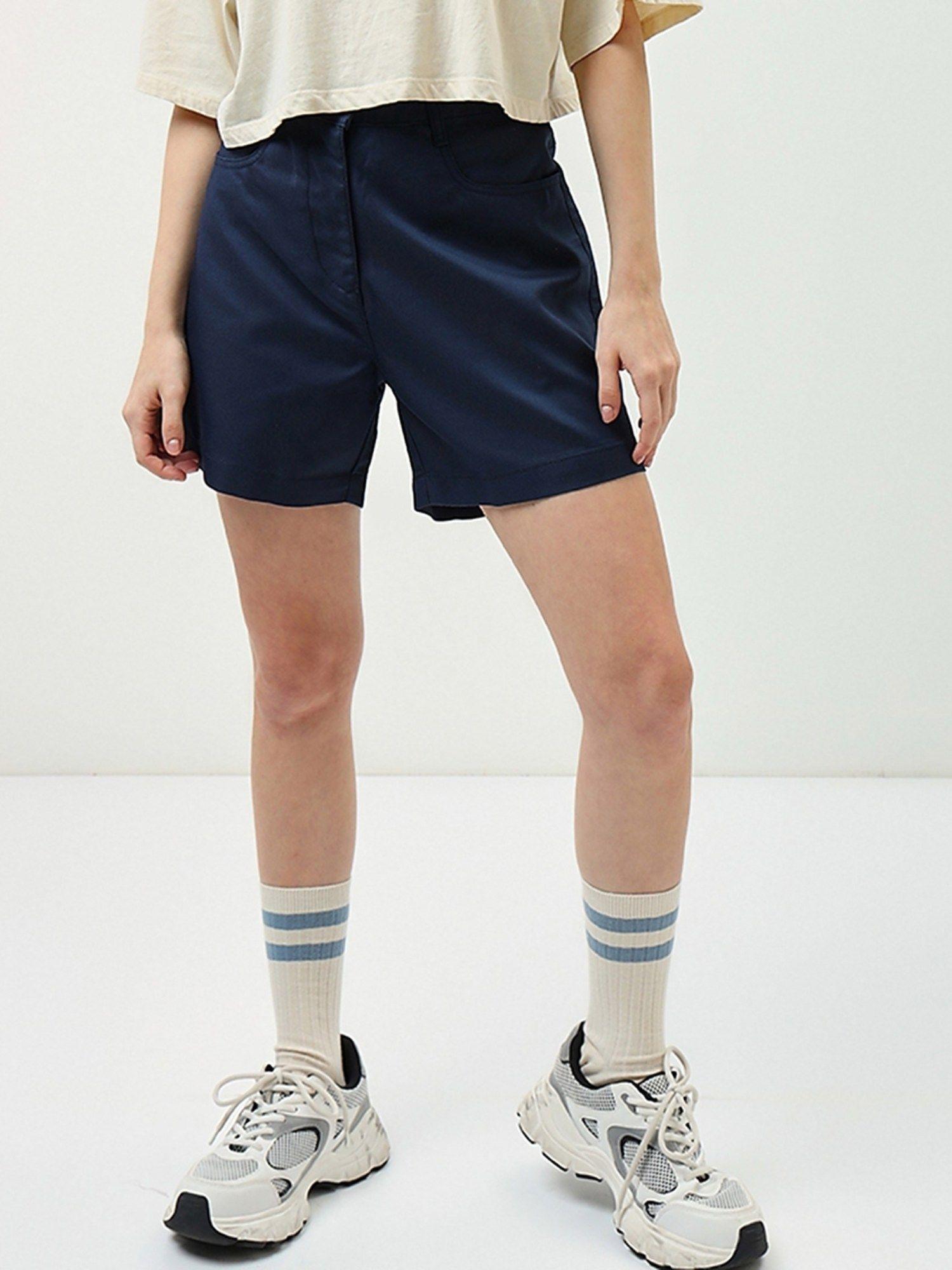 women navy blue wide shorts