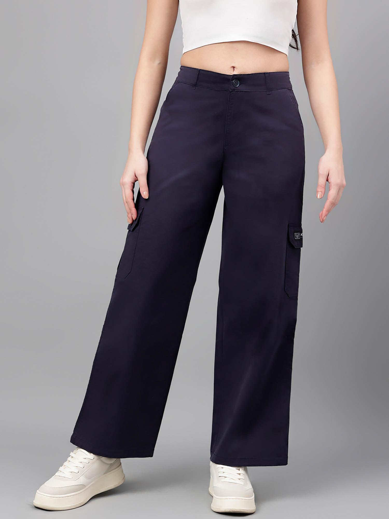 women navy comfort wide leg high-rise cargo trouser