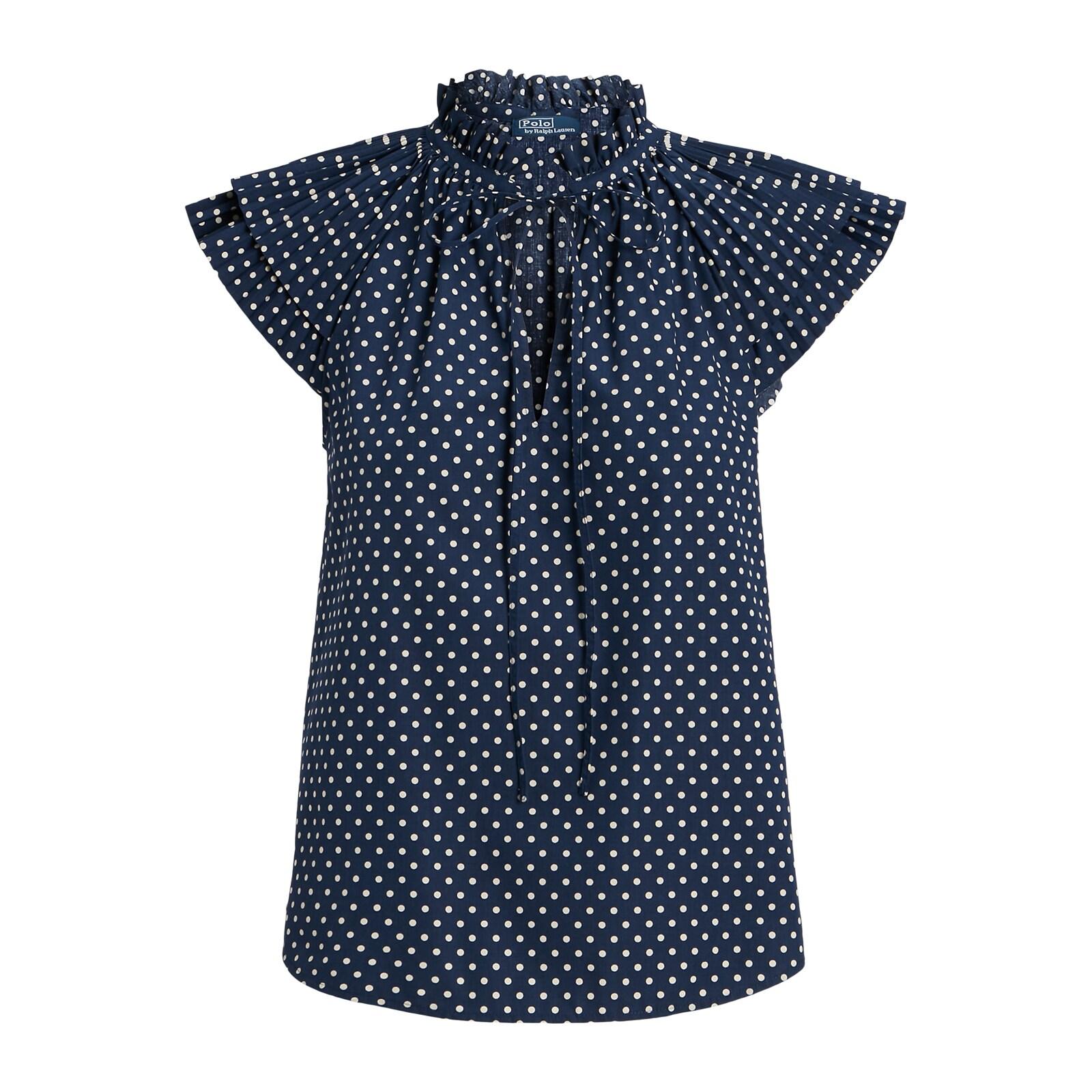 women navy floral cotton-blend short-sleeve blouse