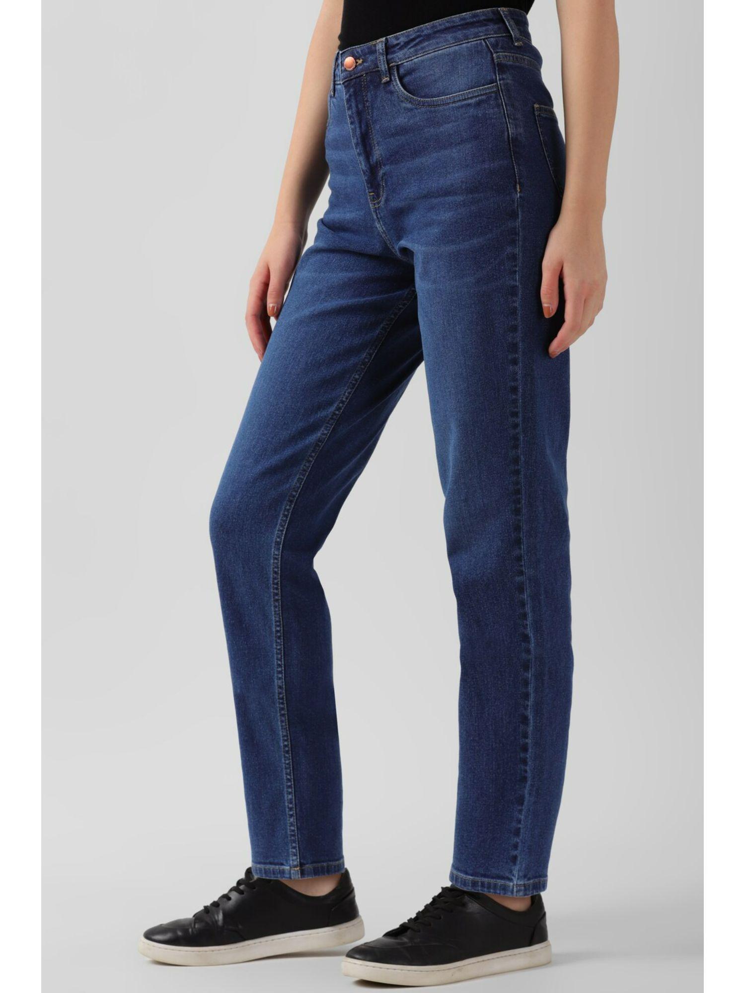 women navy mid wash regular fit jeans