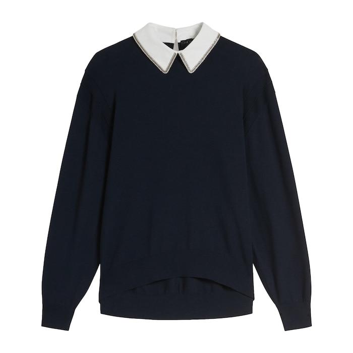 women navy mockable jumper with embellished collar