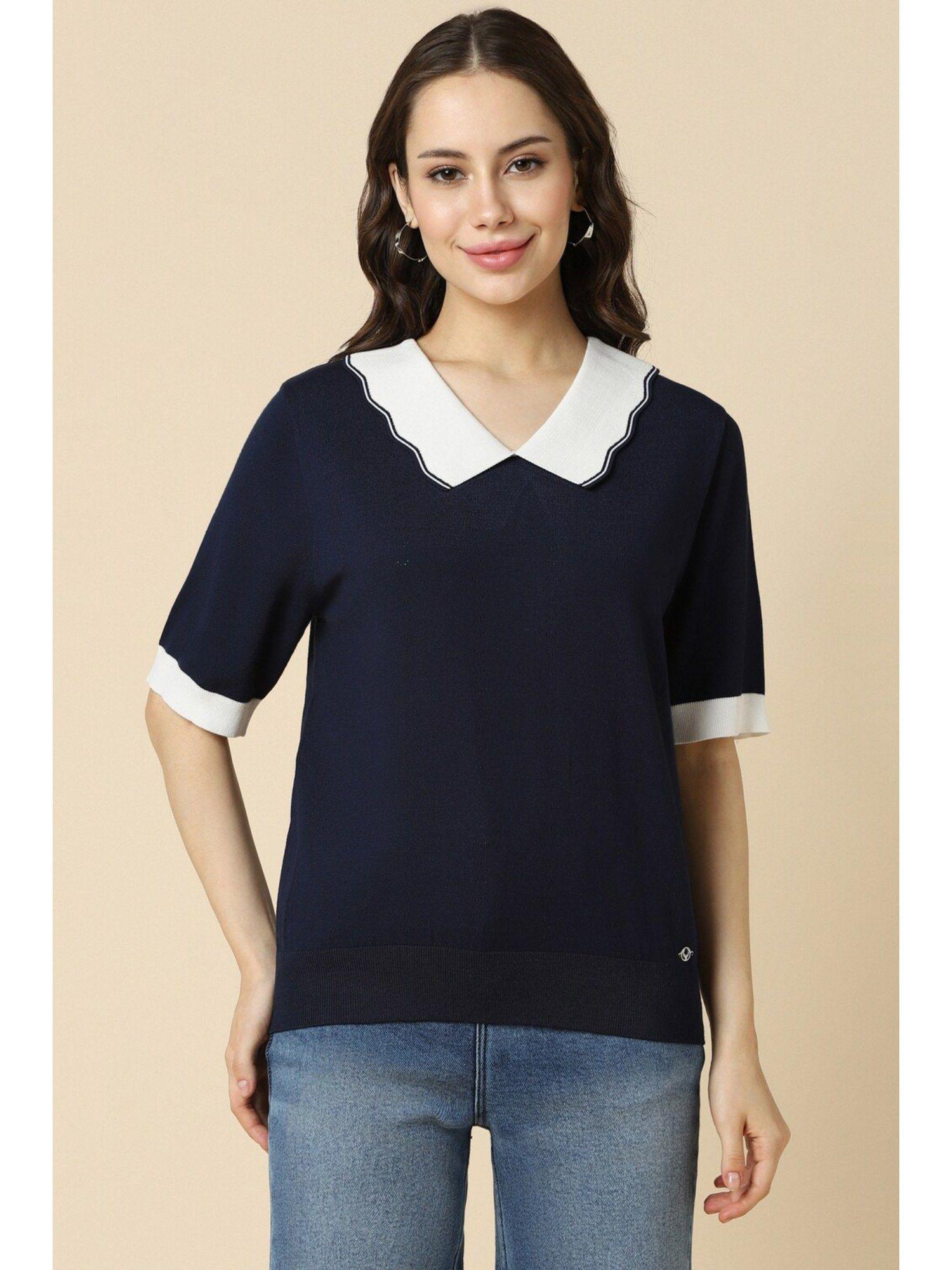 women navy patterned casual top