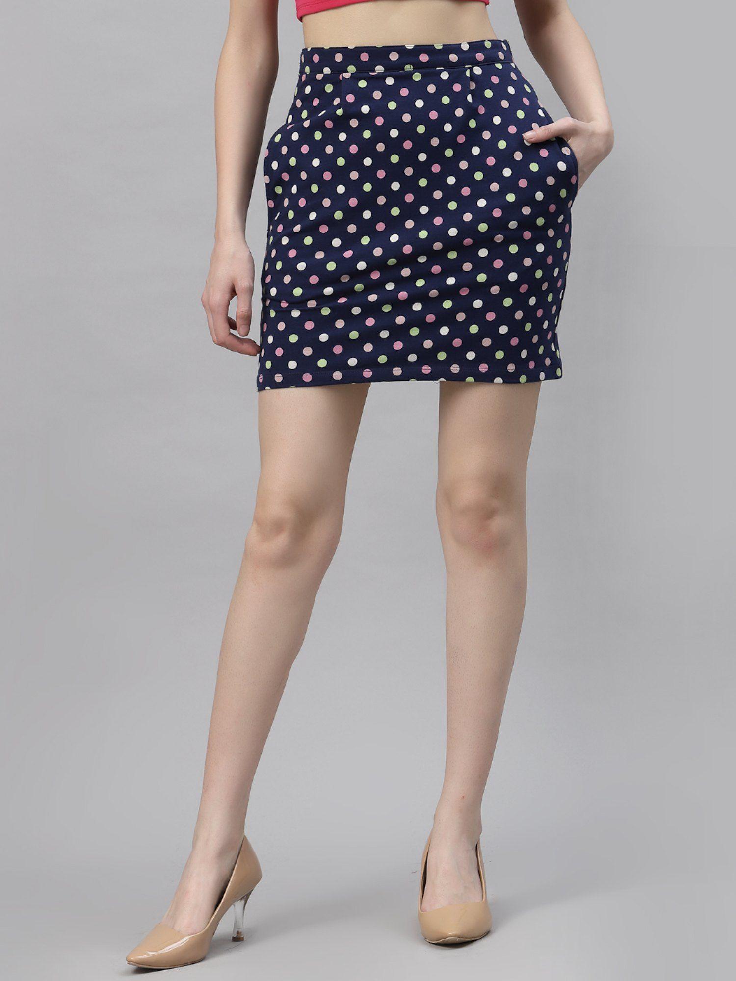 women navy polka dot mini skirt