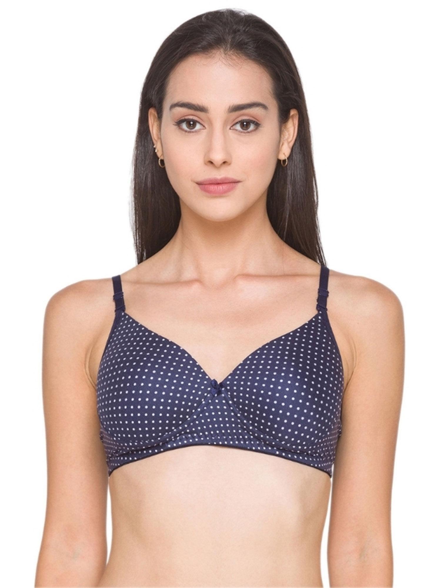 women navy polka padded bra - navy blue