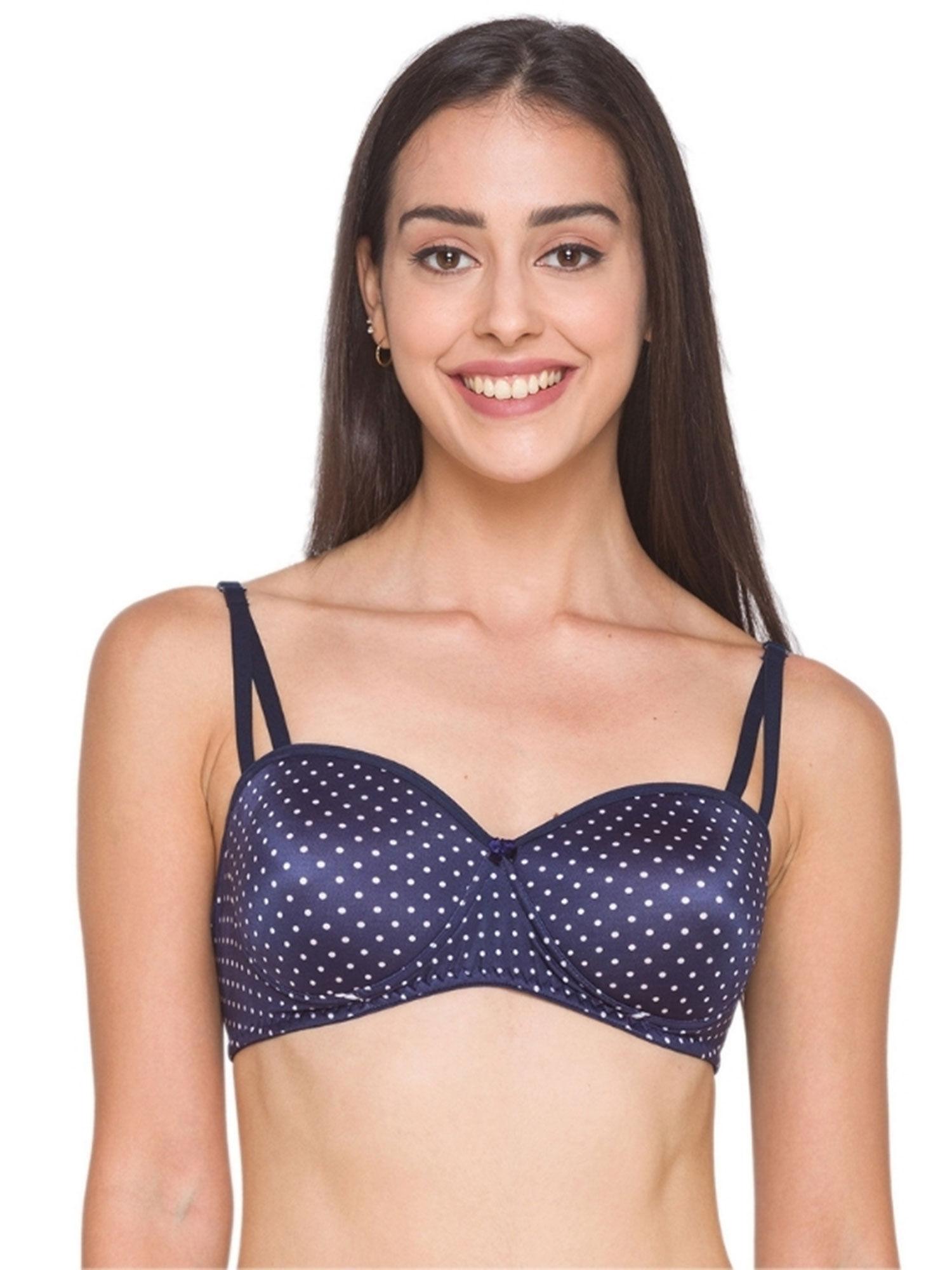 women navy polka strapless bra - navy blue