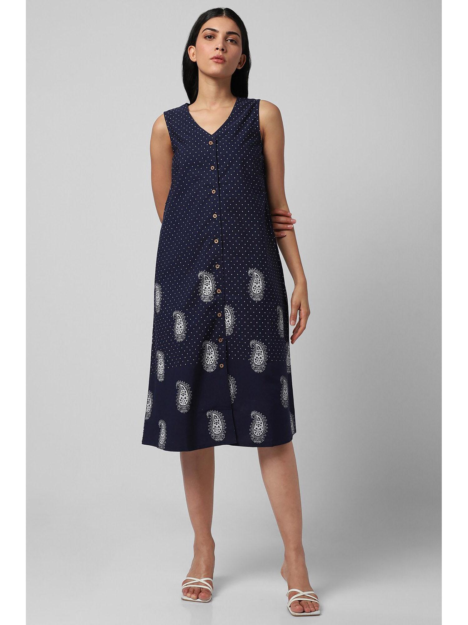 women navy print casual dress