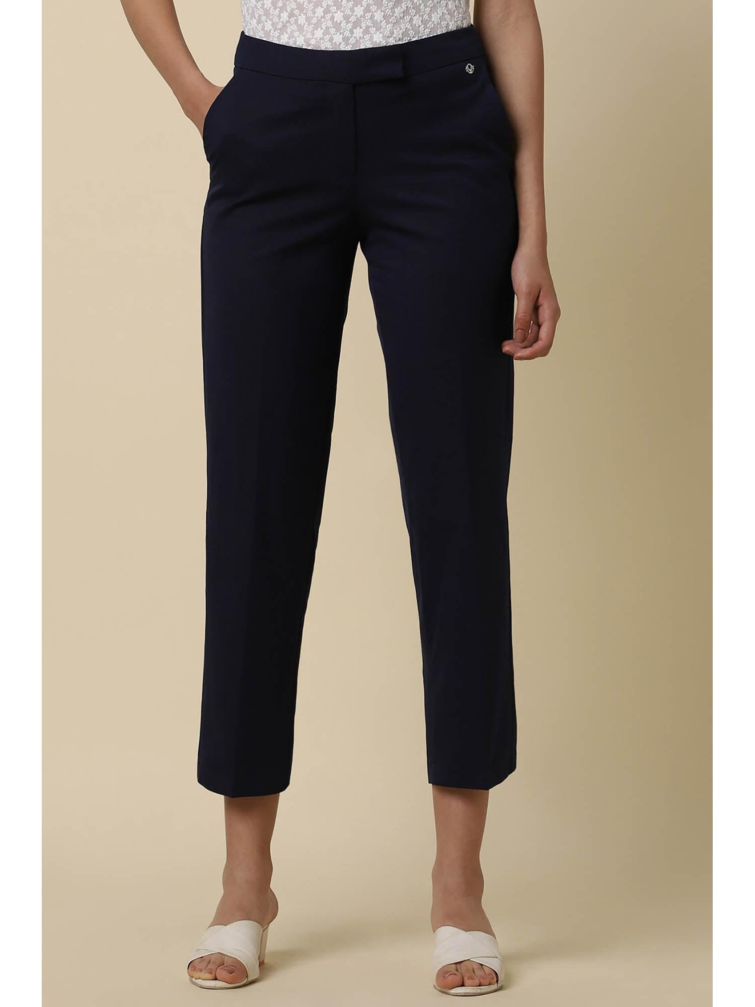 women navy regular fit casual trousers