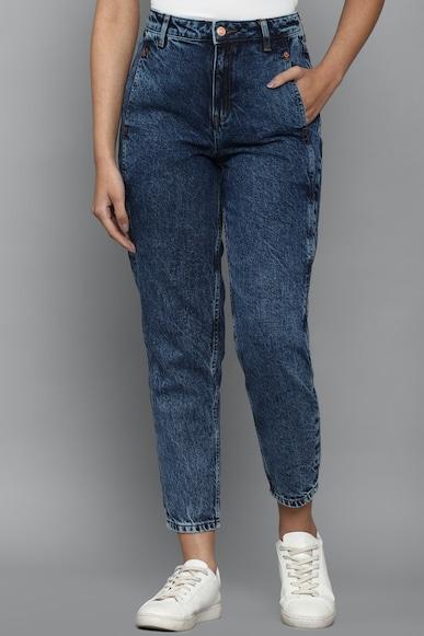 women navy regular fit mid wash jeans