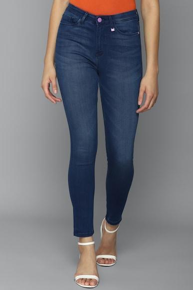 women navy regular fit mid wash jeans