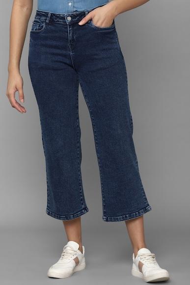 women navy regular fit mid wash jeans