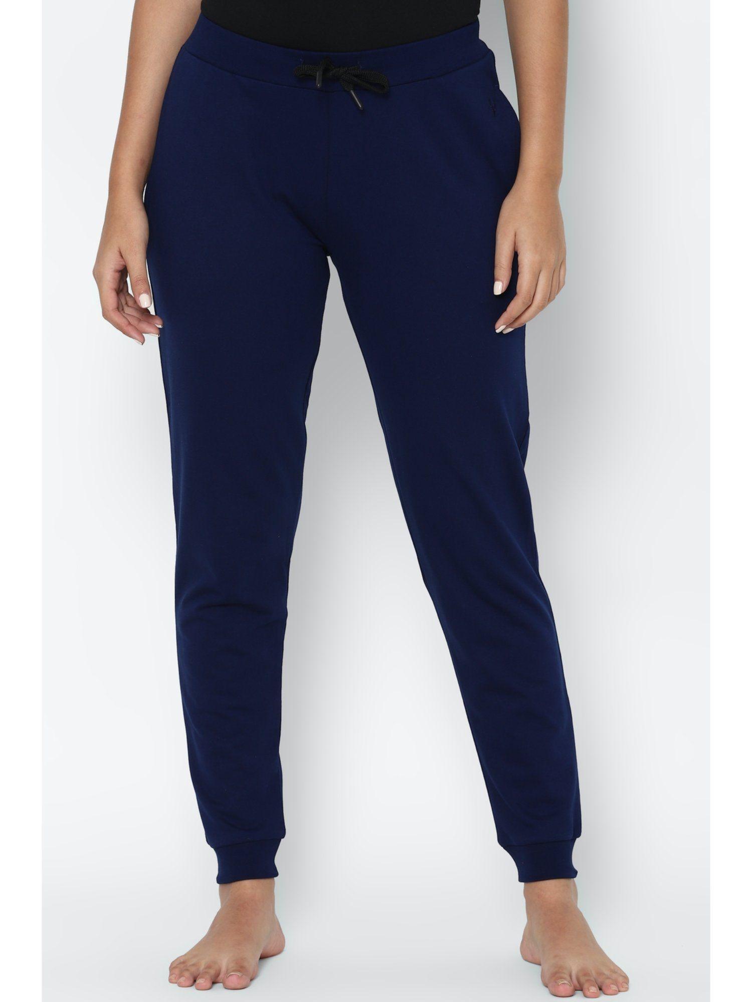 women navy regular fit solid casual jogger pants