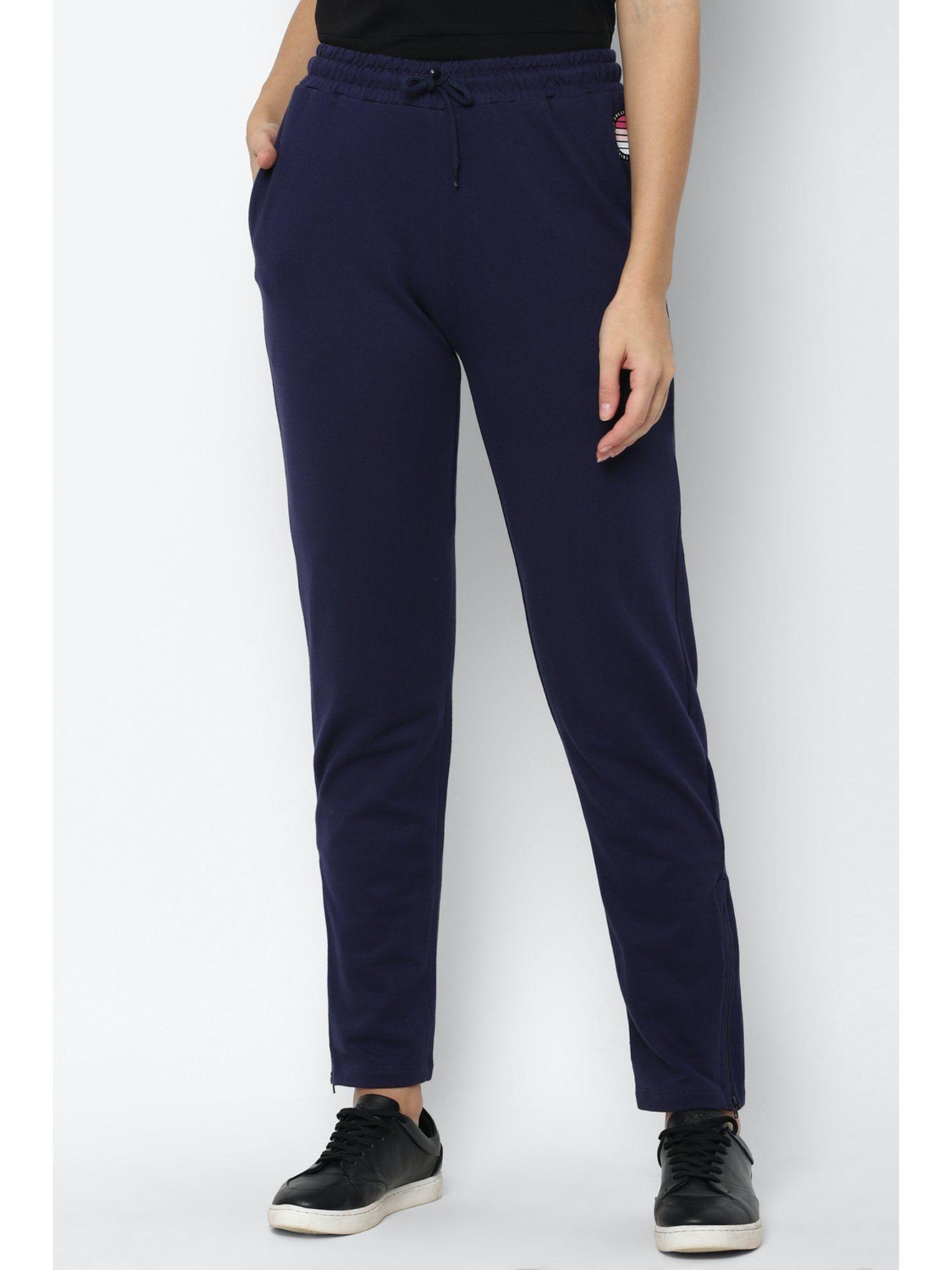 women navy regular fit solid casual track pants