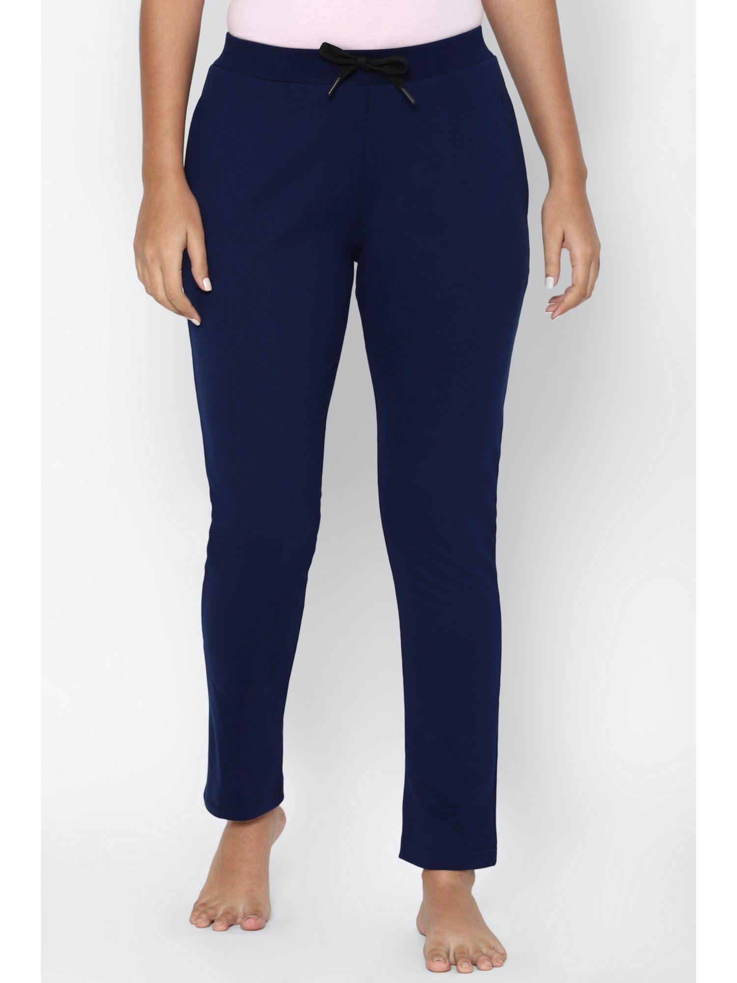 women navy regular fit solid casual track pants