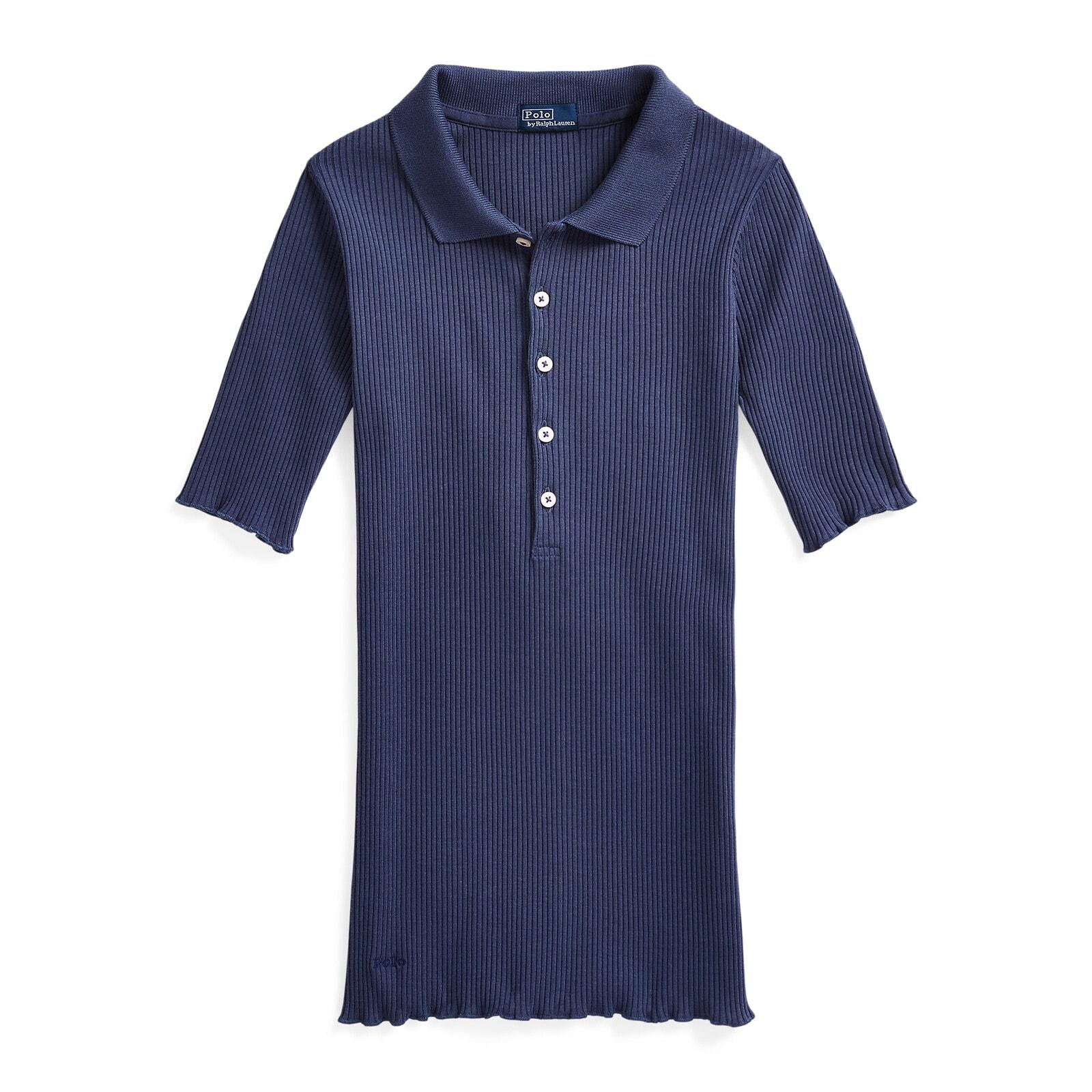 women navy ribbed polo