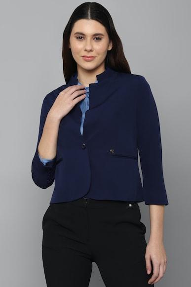 women navy solid casual blazer