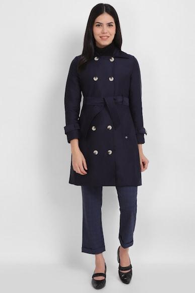 women navy solid casual jacket