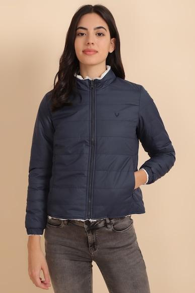 women navy solid casual jacket