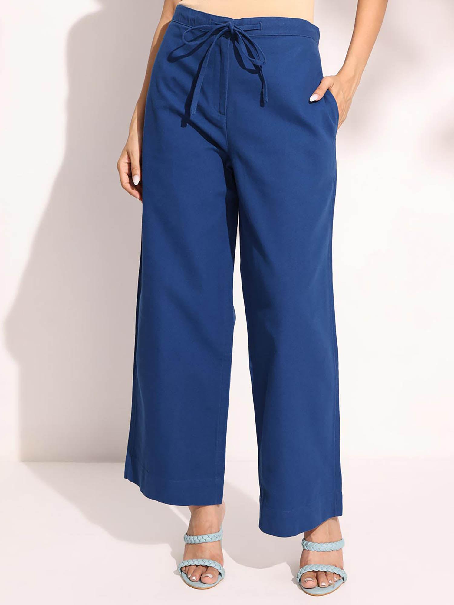 women navy solid pant