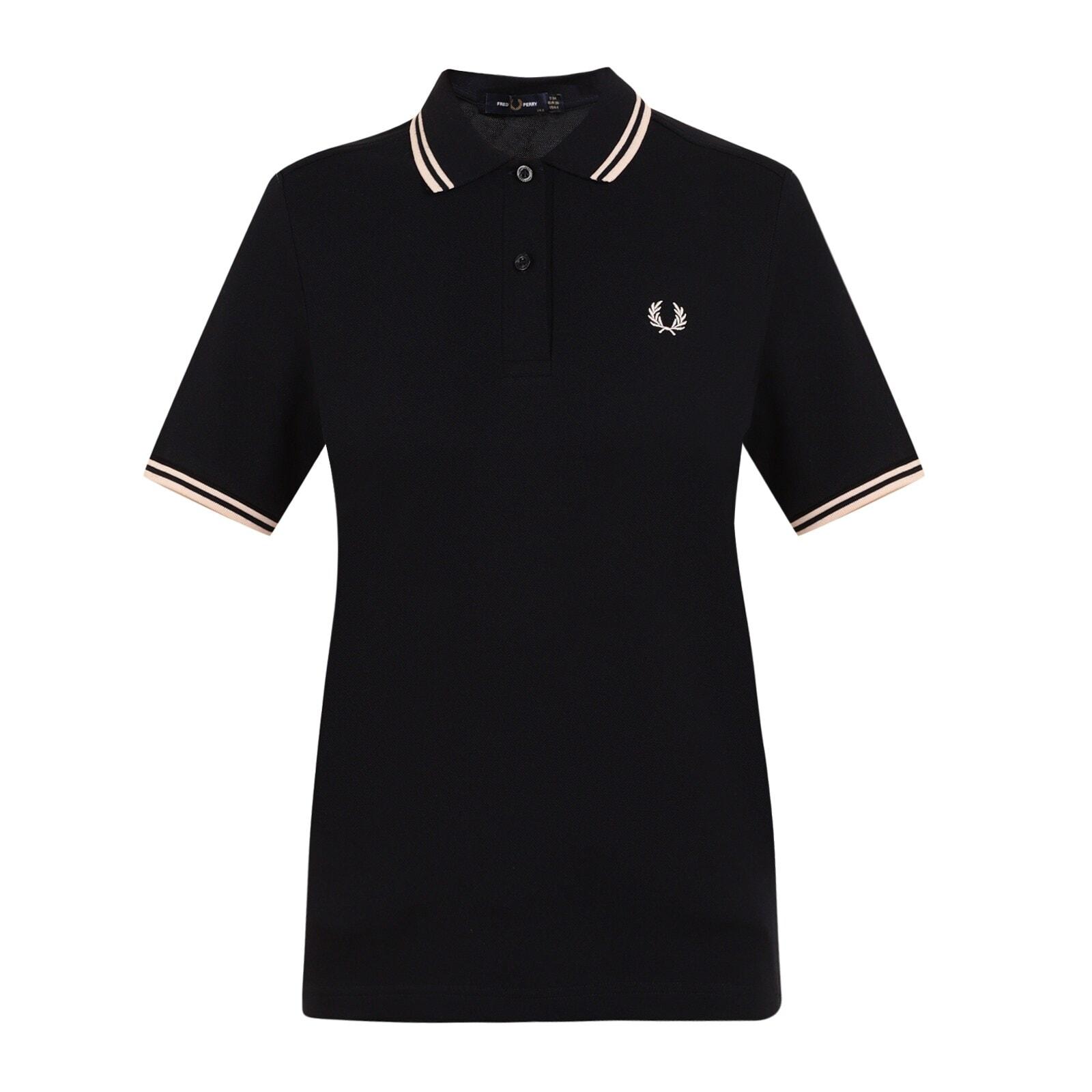 women navy solid twin-tipped logo polo