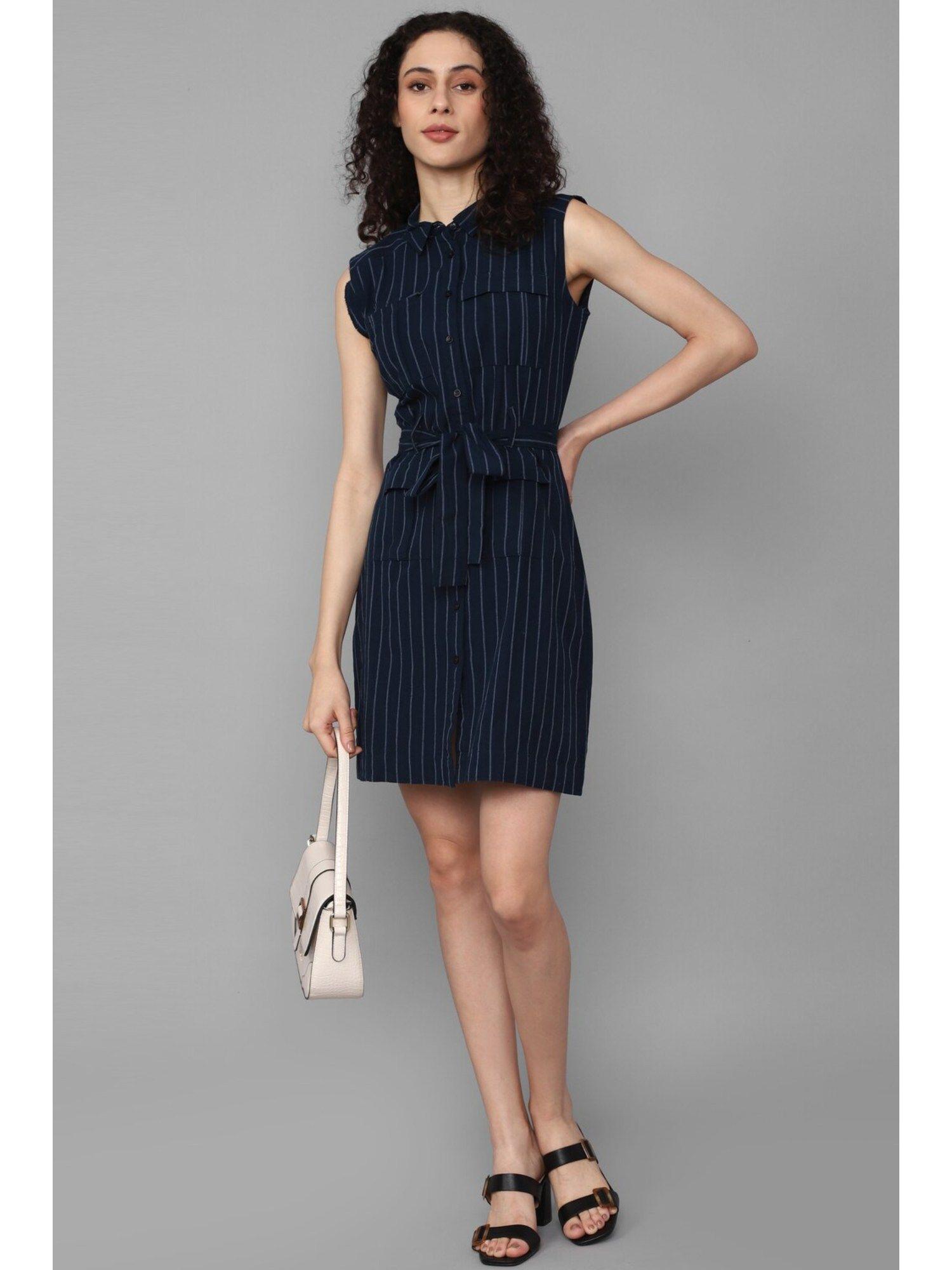 women navy stripe casual dress (set of 2)