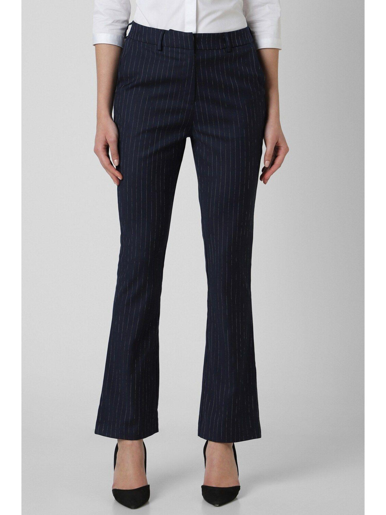 women navy stripe formal trousers