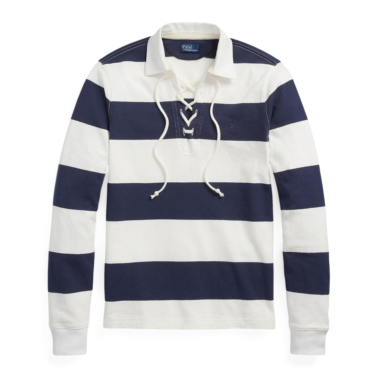women navy striped lace-up jersey rugby shirt
