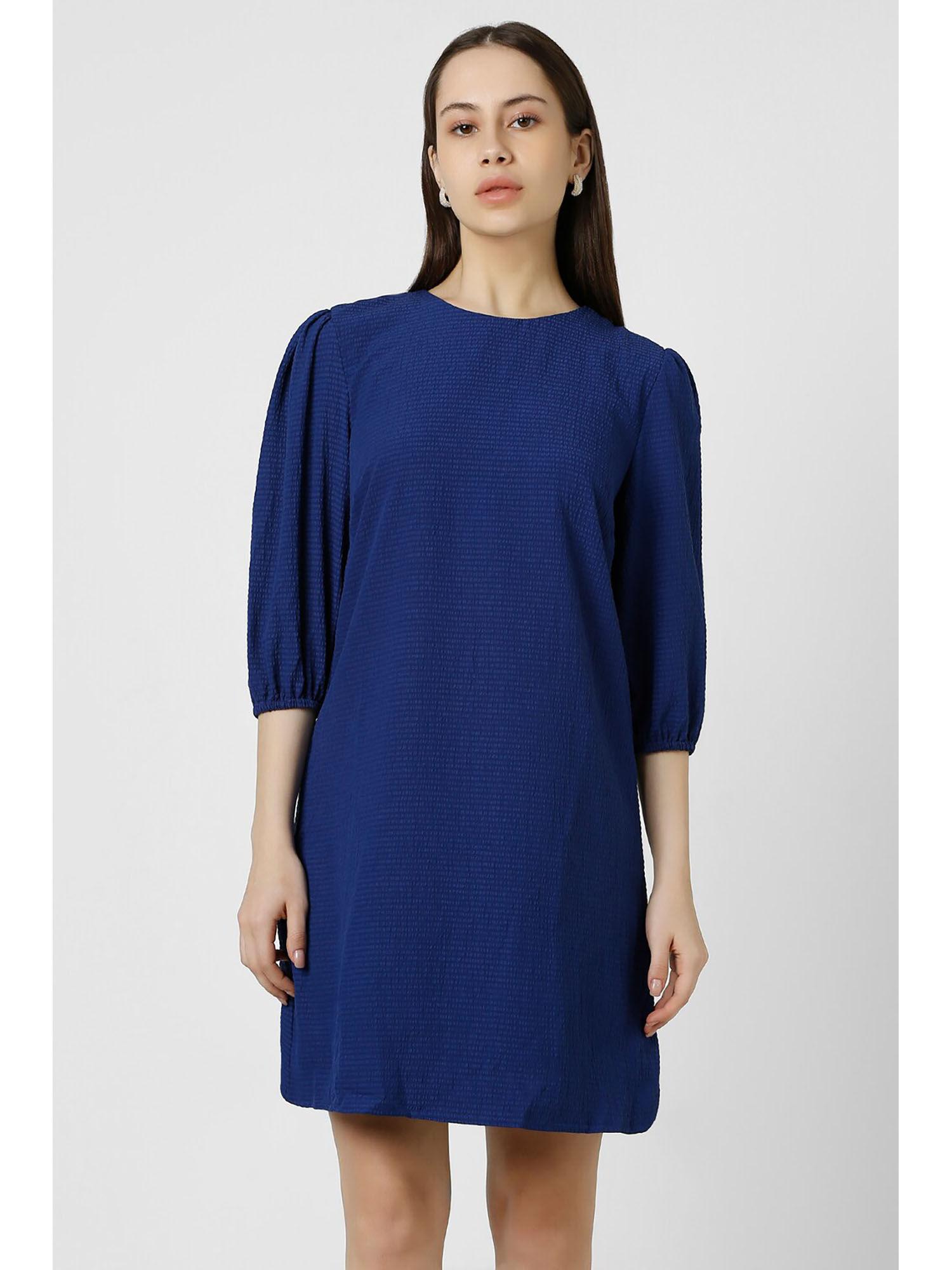 women navy textured casual mini dress