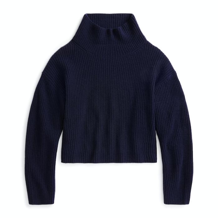 women navy wool-cashmere mockneck sweater