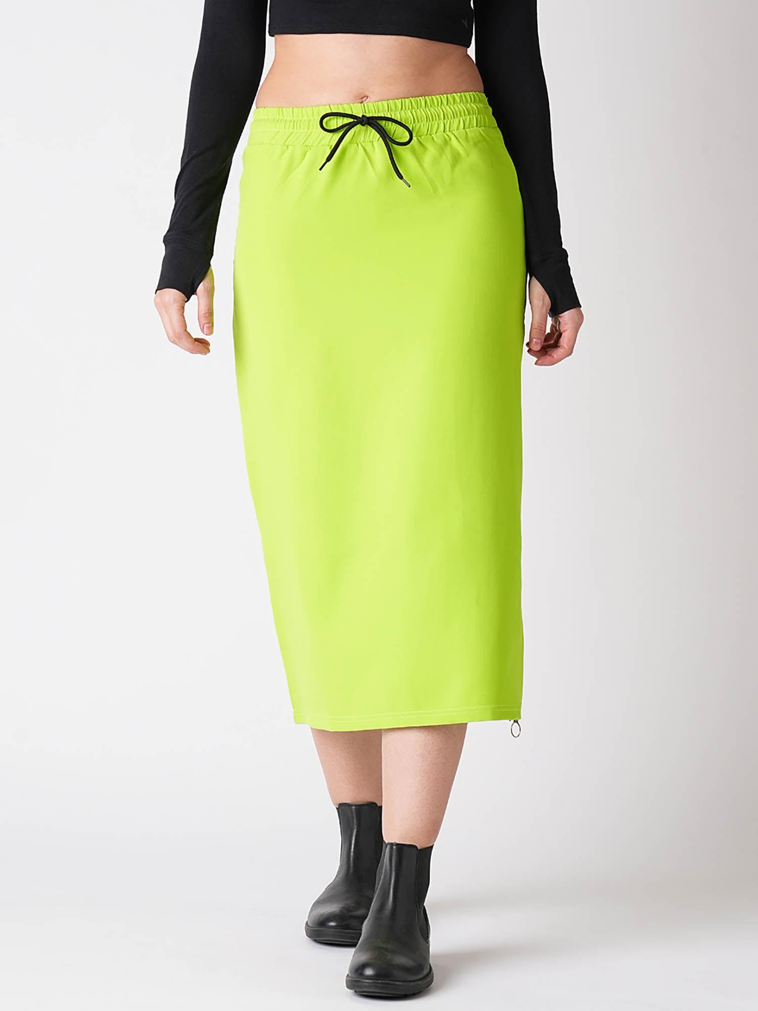 women neon green straight midi skirt