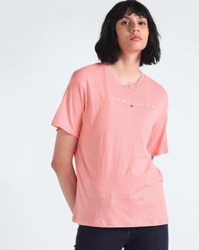 women new linear relaxed fit round-neck t-shirt