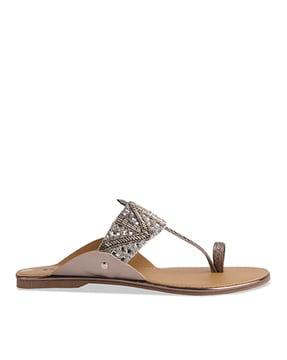 women nina embroidered kolhapuri toe-ring sandals