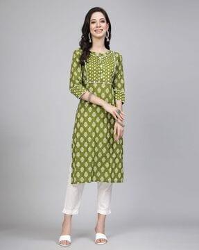 women no darts leaf print straight kurta