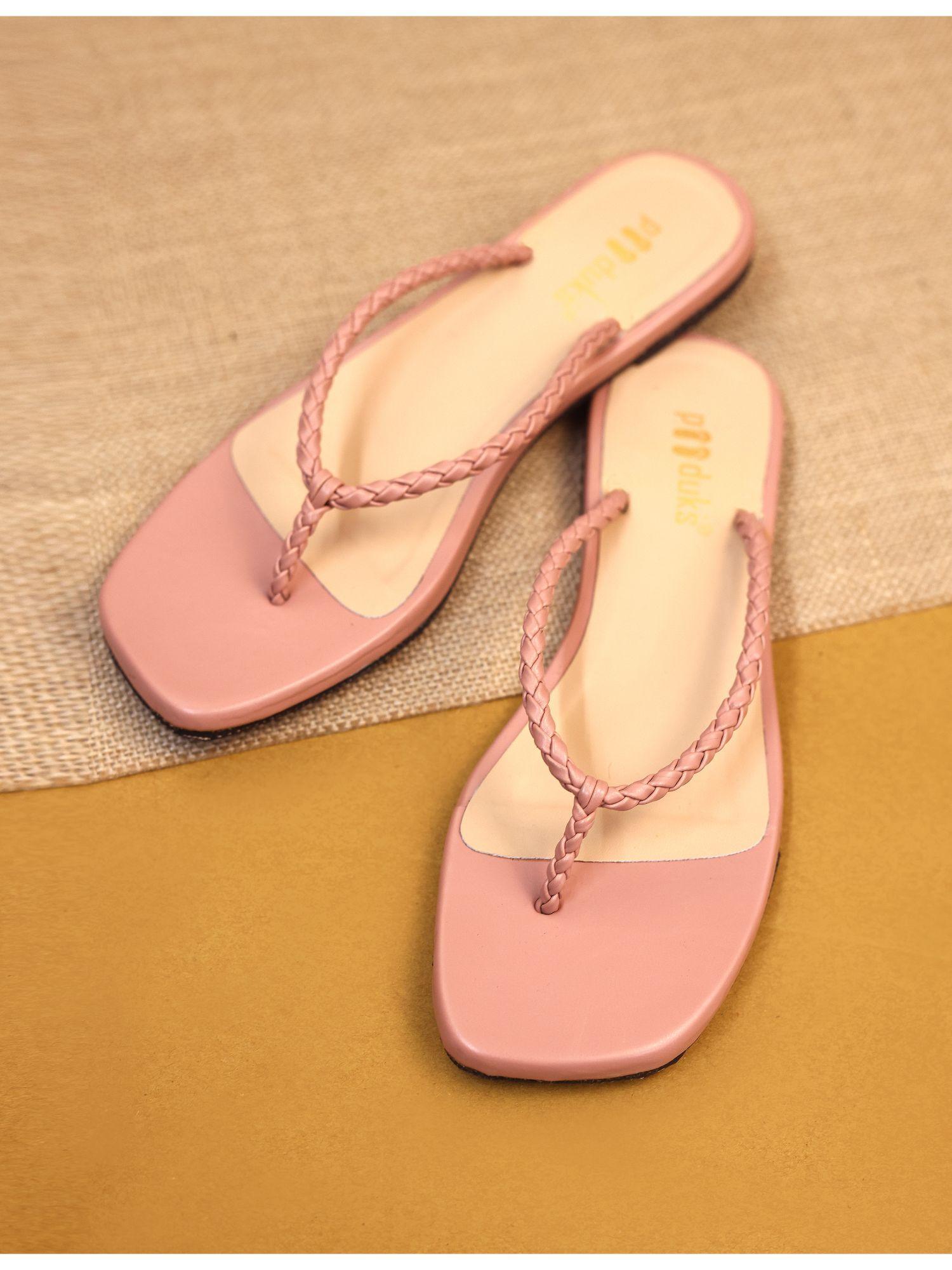 women nod pink braided flats