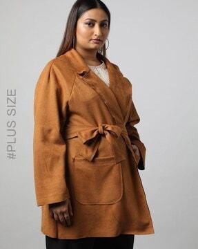 women notched collar trench coat with belt