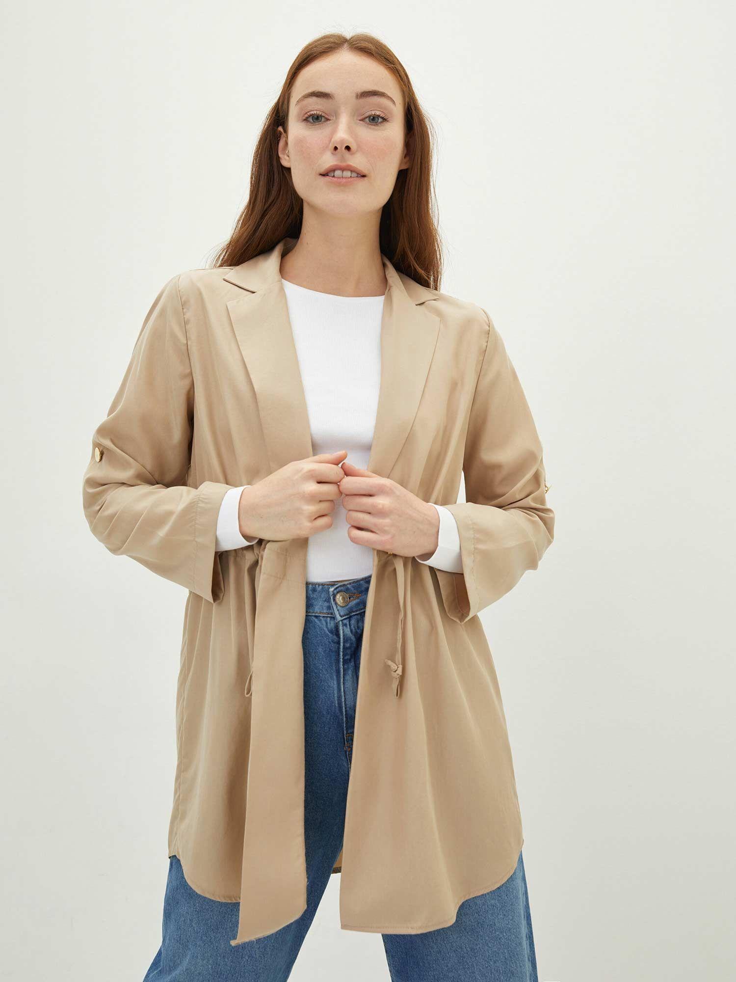 women notched lapel beige jacket