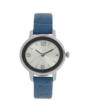 women np6107sl01 silver dial blue leather strap watch