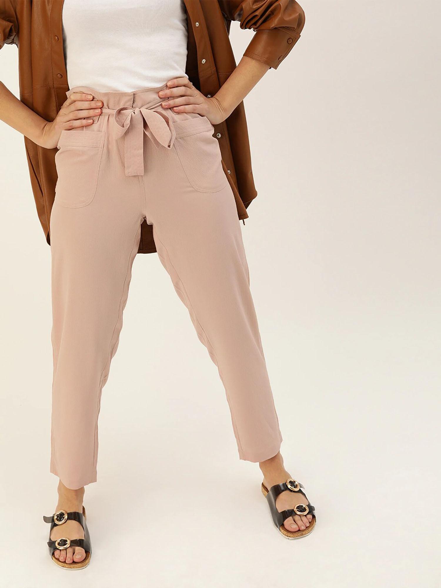 women nude-coloured relaxed regular fit solid trousers