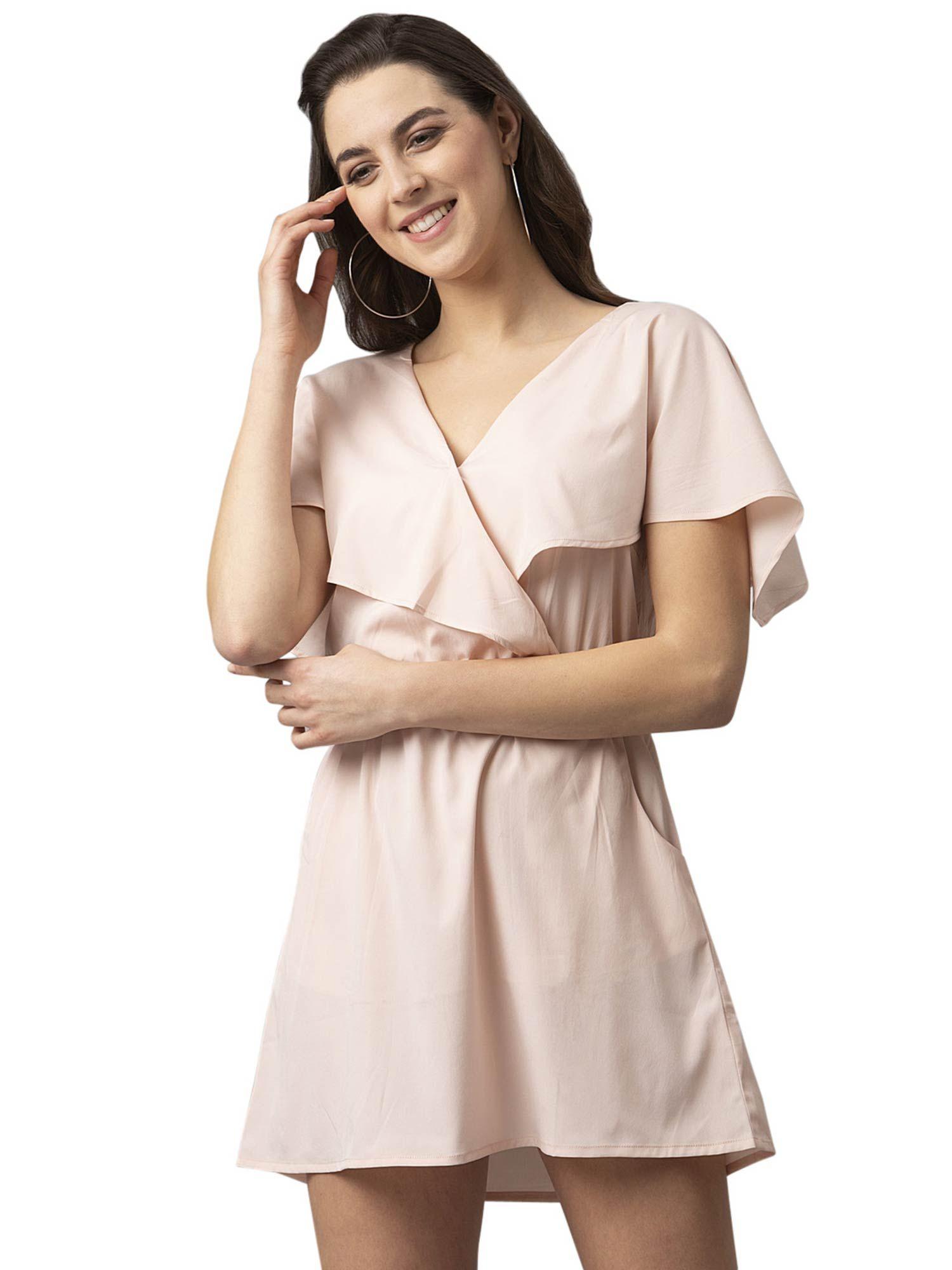 women nude-coloured solid fit and flare dress