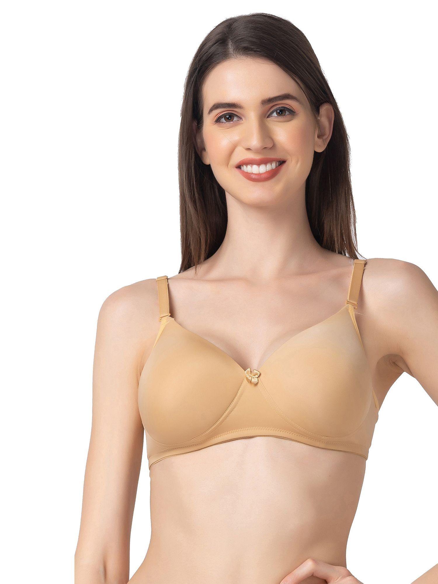 women nude lightly padded non wired nylon bra