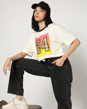 women numeric print boxy fit crew-neck t-shirt