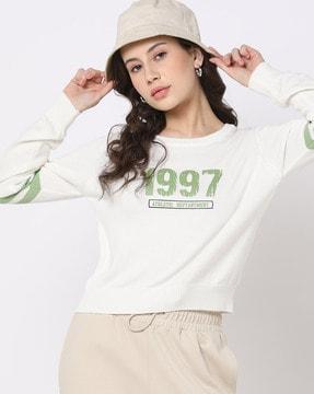 women numeric print relaxed fit pullover
