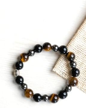 women obsidian-stone beaded stretch bracelet