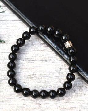 women obsidian-stone beaded stretch bracelet