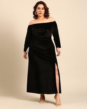 women off-shoulder a-line dress with full sleeves