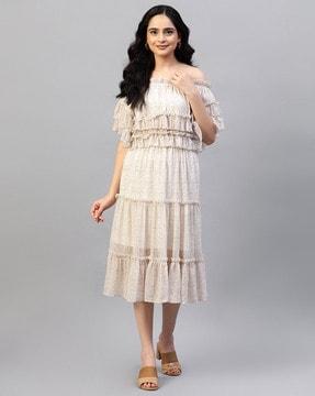 women off-shoulder a-line midi dress