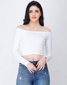 women off shoulder-neck fitted top