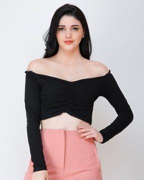 women off shoulder-neck fitted top