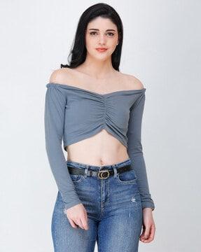 women off shoulder-neck fitted top